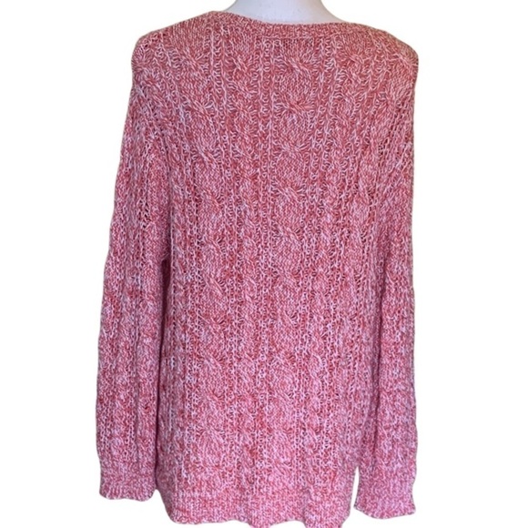 Garnet Hill pink/white cable knit cardigan, large, lightweight, cottagecore - Picture 3 of 6